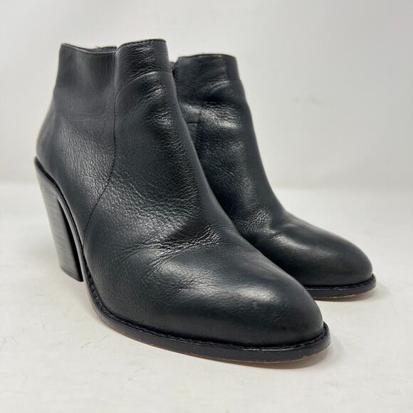 Loeffler Randall Ella Black Leather Stacked Chunky Heel Ankle Boots 8.5 - Picture 1 of 15